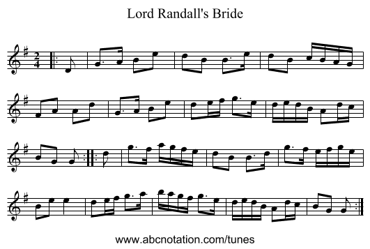 Lord Randall's Bride - staff notation
