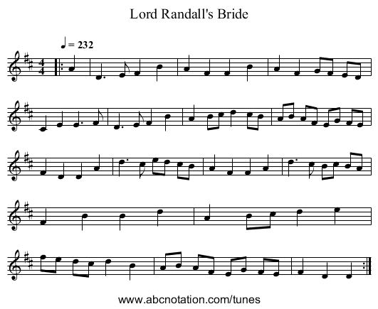 Lord Randall's Bride - staff notation