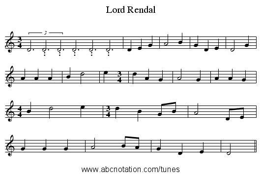 Lord Rendal - staff notation