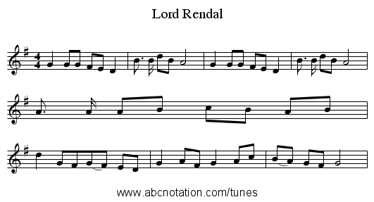 Lord Rendal - staff notation