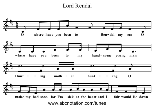 Lord Rendal - staff notation