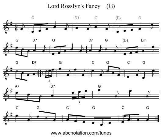 Lord Rosslyn's Fancy    (G) - staff notation