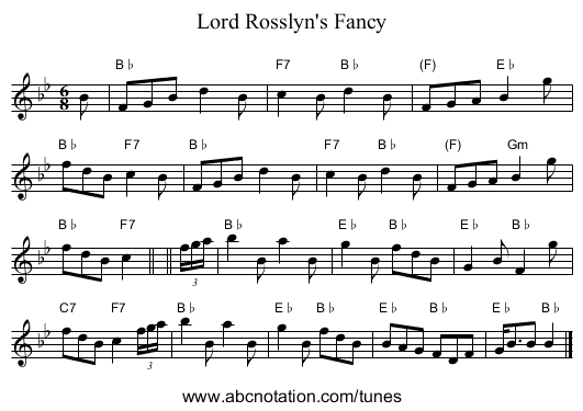 Lord Rosslyn's Fancy - staff notation