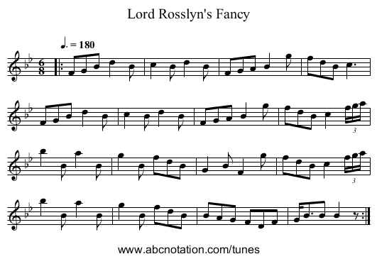 Lord Rosslyn's Fancy - staff notation