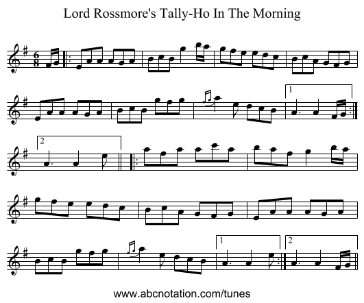 Lord Rossmore's Tally-Ho In The Morning - staff notation