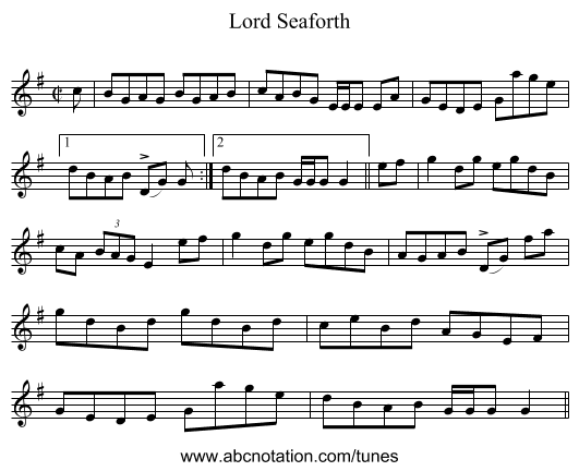 Lord Seaforth - staff notation