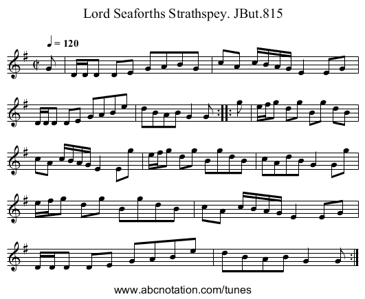 Lord Seaforths Strathspey. JBut.815 - staff notation