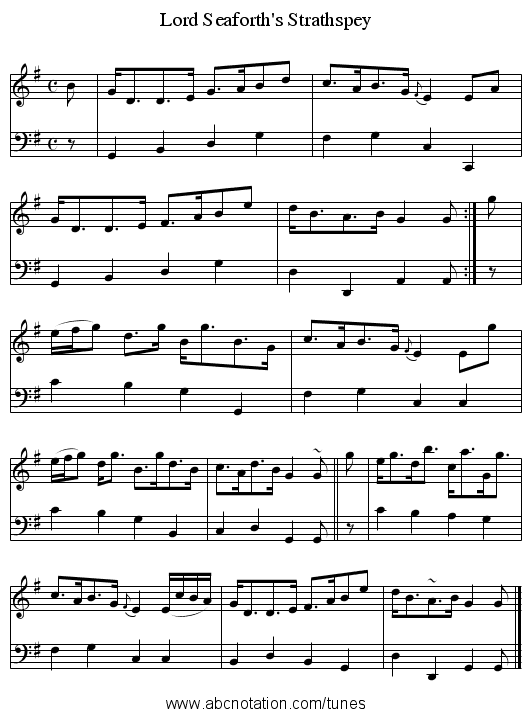 Lord Seaforth's Strathspey - staff notation