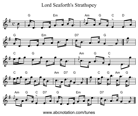 Lord Seaforth's Strathspey - staff notation