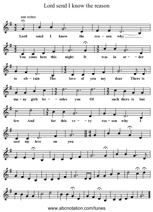Lord send I know the reason - staff notation