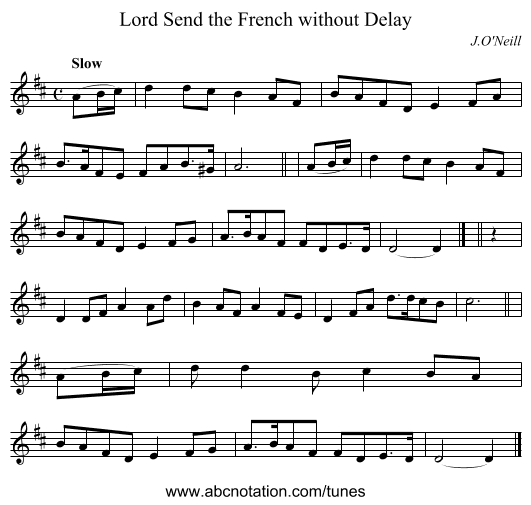 Lord Send the French without Delay - staff notation