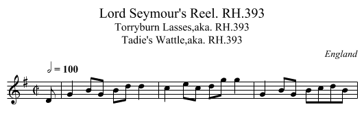 Lord Seymour's Reel. RH.393 - staff notation