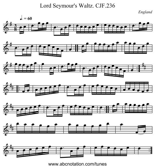Lord Seymour's Waltz. CJF.236 - staff notation