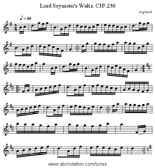 Lord Seymour's Waltz. CJF.236 - staff notation
