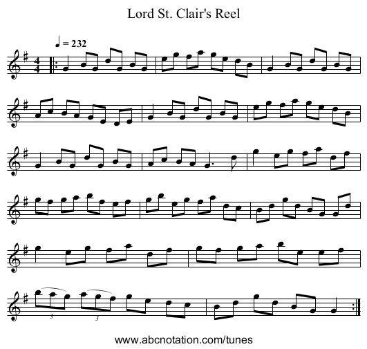 Lord St. Clair's Reel - staff notation