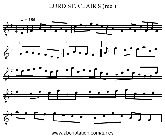 LORD ST. CLAIR'S (reel) - staff notation