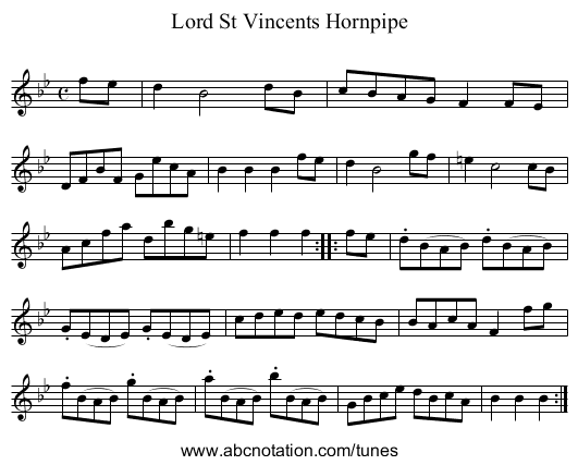 Lord St Vincents Hornpipe - staff notation