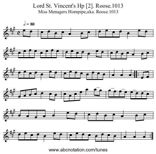 Lord St. Vincent's Hp [2]. Roose.1013 - staff notation