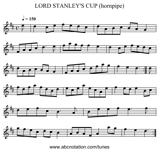 LORD STANLEY'S CUP (hornpipe) - staff notation