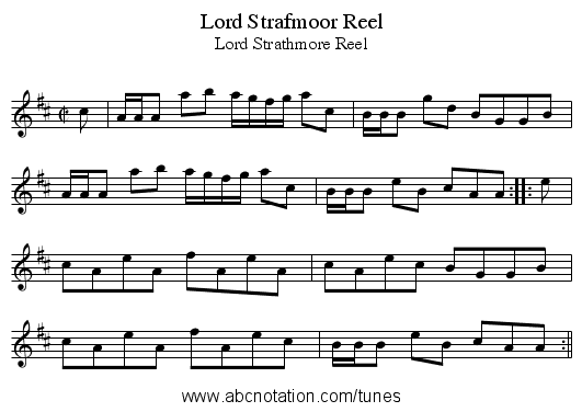 Lord Strafmoor Reel - staff notation