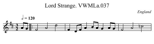 Lord Strange. VWMLa.037 - staff notation