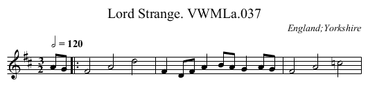 Lord Strange. VWMLa.037 - staff notation