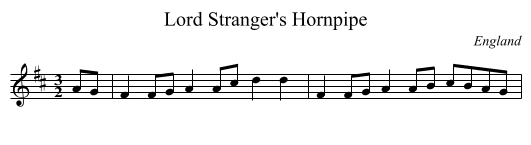 Lord Stranger's Hornpipe - staff notation