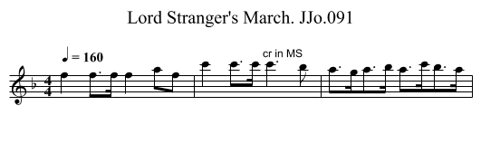 Lord Stranger's March. JJo.091 - staff notation