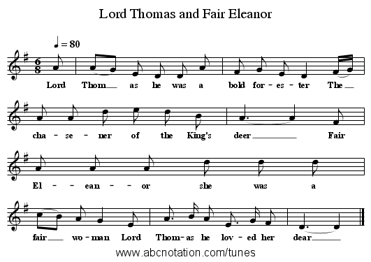 Lord Thomas and Fair Eleanor - staff notation