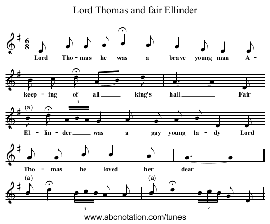 Lord Thomas and fair Ellinder - staff notation