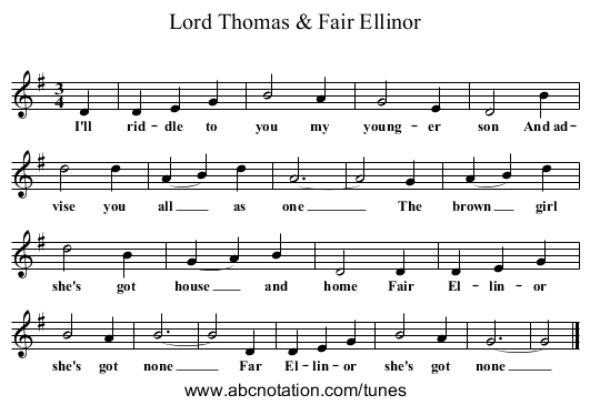 Lord Thomas & Fair Ellinor - staff notation