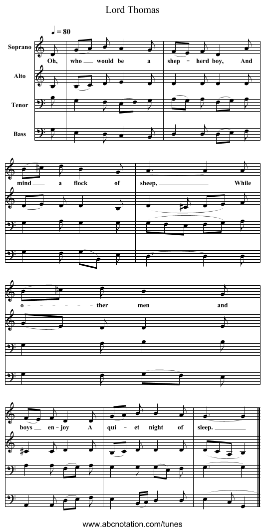 Lord Thomas - staff notation