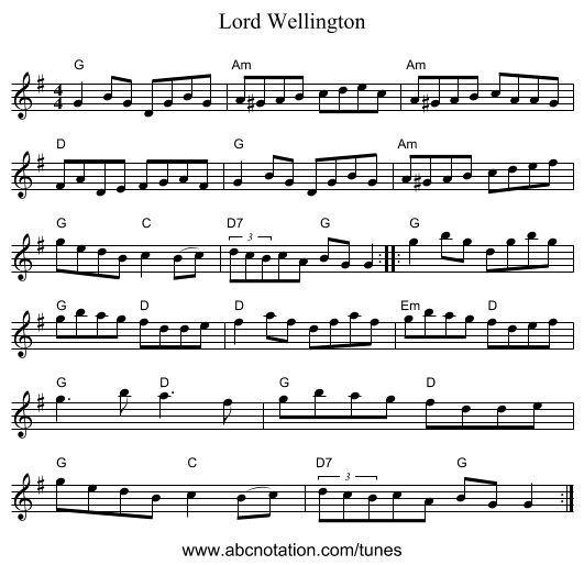 Lord Wellington - staff notation