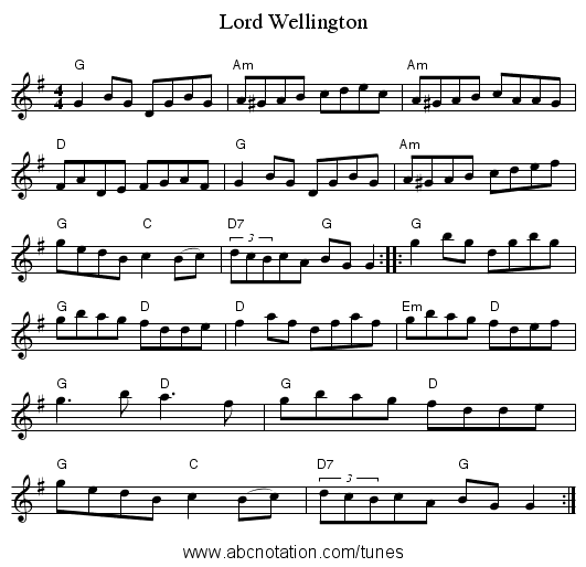 Lord Wellington - staff notation
