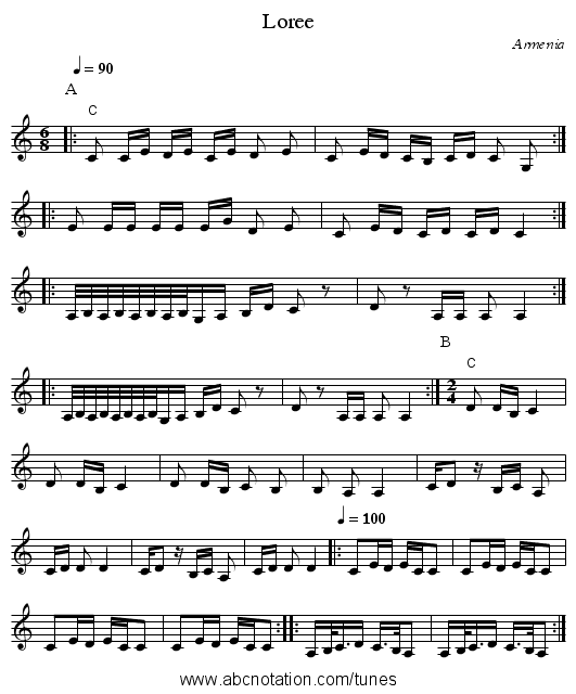 Loree - staff notation