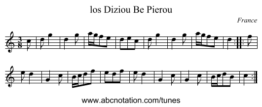 los Diziou Be Pierou - staff notation