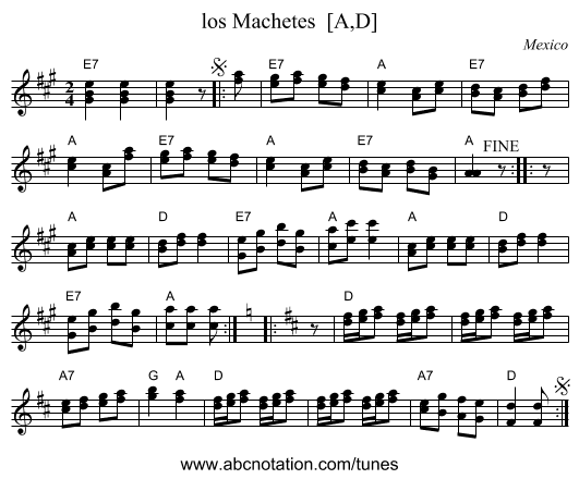 los Machetes  [A,D] - staff notation