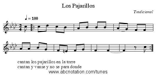 Los Pajarillos - staff notation