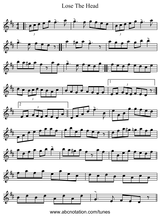 Lose The Head - staff notation