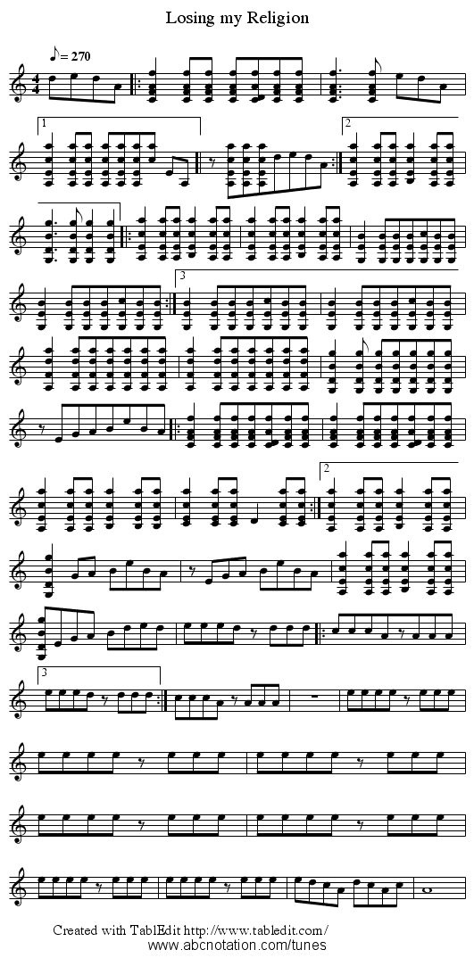Losing my Religion - staff notation