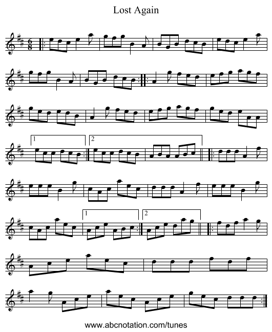 Lost Again - staff notation