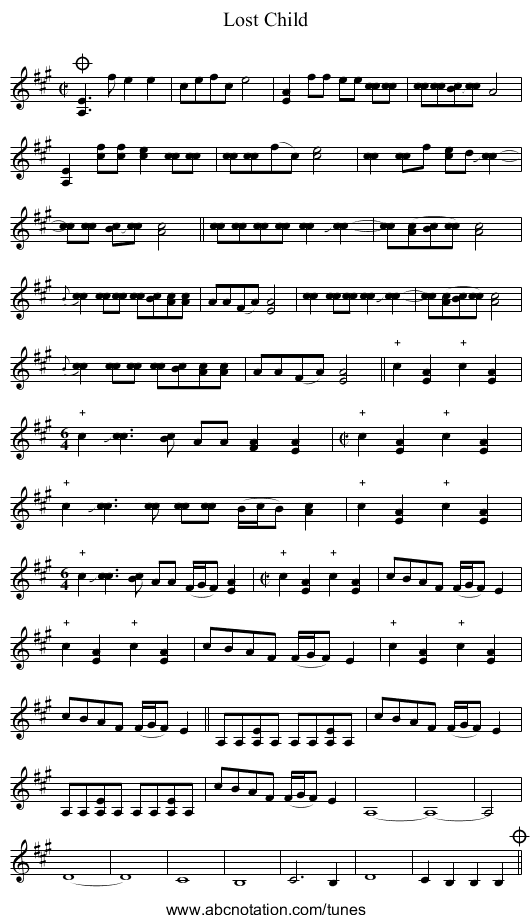 Lost Child - staff notation