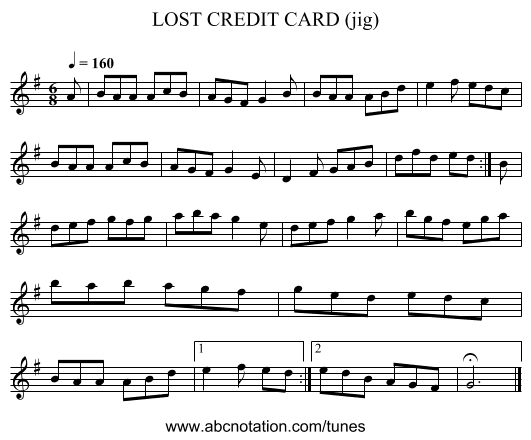 LOST CREDIT CARD (jig) - staff notation