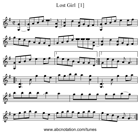 Lost Girl  [1] - staff notation