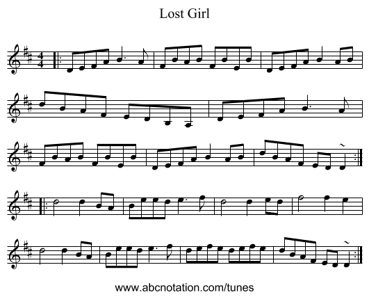 Lost Girl - staff notation