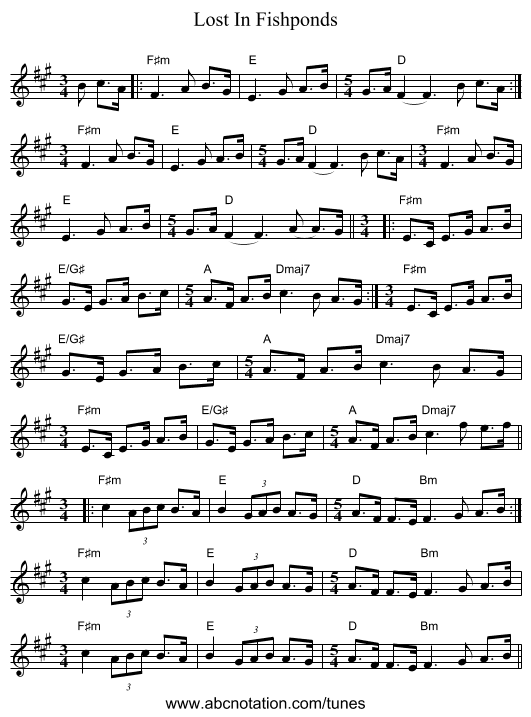 Lost In Fishponds - staff notation