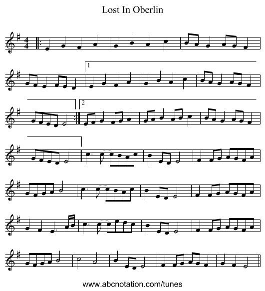 Lost In Oberlin - staff notation