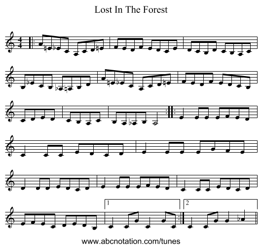 Lost In The Forest - staff notation