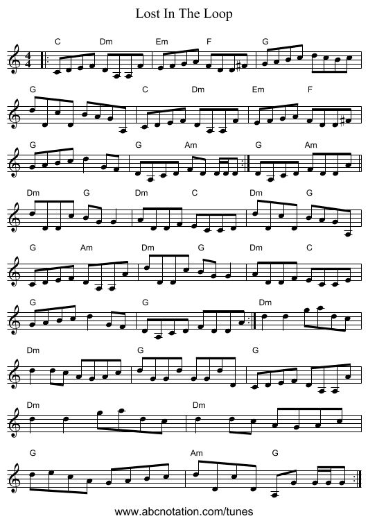 Lost In The Loop - staff notation