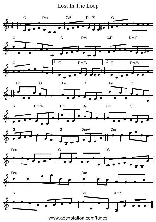 Lost In The Loop - staff notation